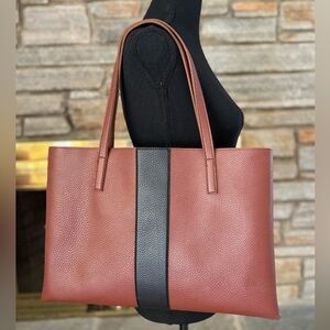 Vince Camuto Striped Leather Tote Bag: Brown w/ Black Stripe